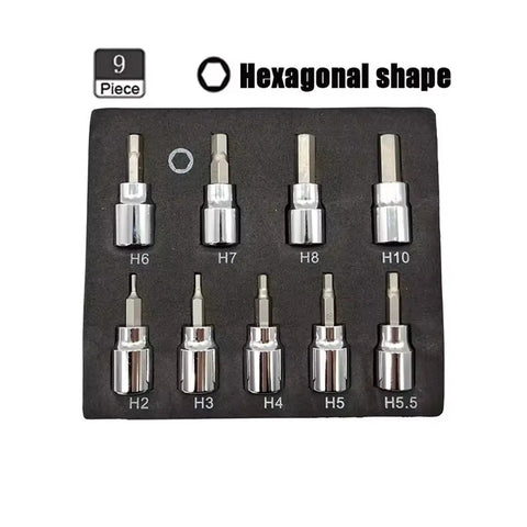 3/8 Inch Hex Bit Socket Set With Sturdy Allen Key Drivers For Rusty Bolts Durable Impact Metric Tool Kit To Save Labor In Tight Spots, 9-piece H2-H10