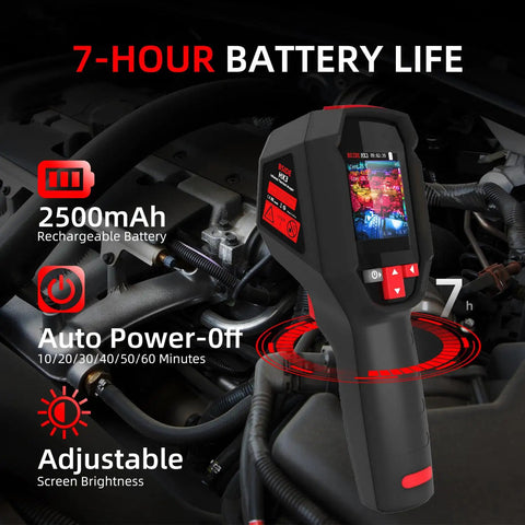 Handheld Thermal Imaging Camera With 240 X 240 Resolution, 7-hour battery life, shown with feature highlights in engine view.