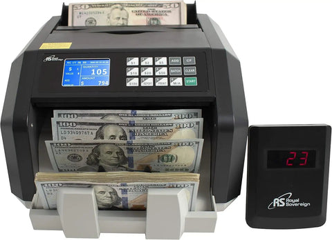 Front view of USD High Speed Money Counter With Value Counting, Add And Batch Mode, UV MG IR Counterfeit Detection, RBC ES250N