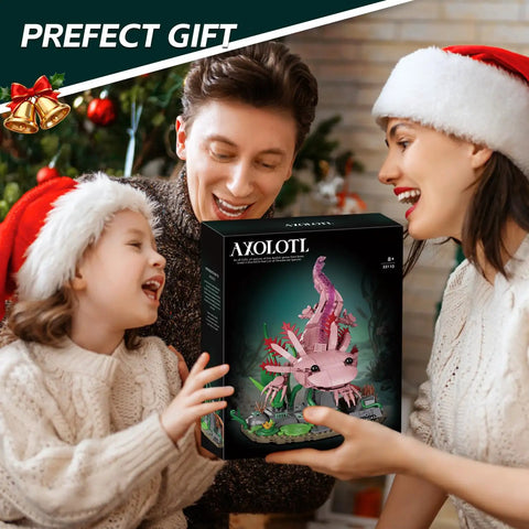 Axolotl Building Set For Adults And Teens 998 Piece Marine Animal Kit With Movable Joints And Display Base STEM Toy Gift family presents boxed pink axolotl model
