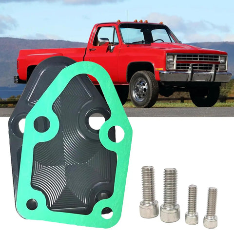 Chevy Small Block Fuel Pump Plate Kit With Gasket Bolt On Drop In Fit For 283 327 350 400 Engines Easy Replacement For Worn Out Parts High Quality Engine Plate, black plate with green gasket and bolts