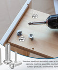 20 Pack Size 10 2-1/2 Inch Button Head Socket Cap Bolts Built With Kickass 304 Stainless Steel 18-8 Hex Drive Hardware, Hella Durable Fasteners on wooden cabinetry.