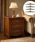 Vintage Bronze Long Drawer Pulls Old School 4 Pack With Screws 200mm Length on a wooden nightstand with lamp and cup