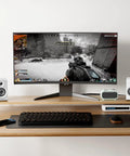 Powered Bookshelf Speakers For Desktop And Gaming With Bluetooth 5.3 And 24 Bit USB DAC, positioned beside a monitor