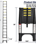 14.5 Ft Aluminum Telescoping Ladder With Dual Triangular Stabilizers For Less Wobble Heavy Duty 330 Lb Capacity Lightweight Collapsible Extension For Home Rv And Outdoor Projects Black, folded 36 inch