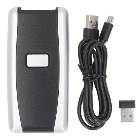 Pocket Bluetooth Barcode Scanner 1D 2D QR Code Reader With Red Light CCD, Wireless 2.0 and 2.4G, black and silver handheld design