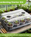 Five Pack Of 12 Cell Nursery Pot Trays With Adjustable Humidity Domes And Sixty 4 Inch Clear Pots For Seed Starting In Greenhouse Gardens A Reusable Germination Kit For Home Growers And Plant Propagation shown in a greenhouse setting
