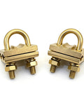 Adjustable Brass Ground Clamp For Copper Pipes And Grounding Wires, U shaped wiring fixture shown with dual brass clamps