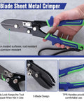 5 Blade Beefed Up Sheet Metal Crimper for HVAC ductwork and stove pipes with anti-slip TPR handle, rust-resistant steel construction.