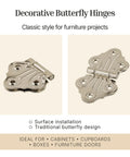 Slick Polished Nickel Butterfly Hinges For Cabinets And Cupboards Legit Surface Mount Decorative Hardware Rock Solid Steel Build Smooth Action Vintage Charm Pack Of Two, showing two styles.