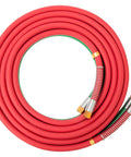 Oxy Acetylene 1 Quarter Inch Grade T Welding Hose With B Fittings And Strain Relief Set 50 Feet Durable Flame And Oil Resistant