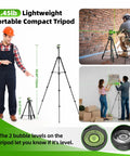 Self Leveling Laser Level With 60 Inch Tripod And 98 Feet Range Green Cross Line Laser Tool For Picture Hanging Home Reno And Indoor Projects Manual And Auto Level Modes Batteries And Carrying Bag Included shown with tripod in use and setup details