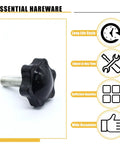 Snag Up Six Beefy M8 Knurled Clamping Knobs Featuring Hex Star Thumb Screw Designs For Smooth DIY Builds And Hassle Free Machine Tweaks that shows a black knob with steel core for easy adjustments.