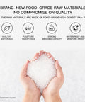 Hands holding food-grade raw PA+PE pellets for Heavy Duty Vacuum Sealer Bags 8x12 Inches 110 Count For Food Freshness BPA Free Storage Or Sous