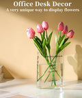 Clear Book Vase Acrylic Flower Holder And Space Saving Desk Decor For Bookshelf Modern Minimalist Home Office Organizer Floral Display For Study Desk Vibe with pink tulips