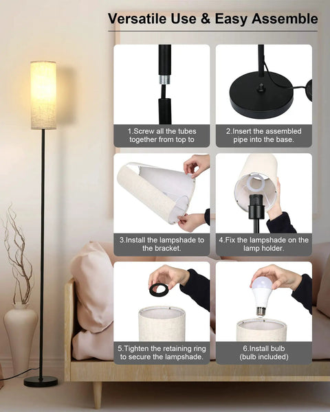 Assembly steps for Tall RGB Smart Floor Lamp For Living Room, 67 Inch Dimmable Standing Lamp with linen lampshade