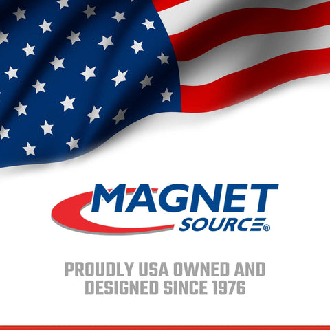 American flag with Magnet Source logo, emphasizing USA ownership since 1976 for Telescoping Magnetic Pick Up Tool With Strong Retrieval Magnet