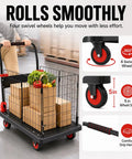 Foldable Cage Cart And Flatbed Hand Truck 2 In 1 Multi Purpose Dolly With 660 Lbs Capacity For Grocery Laundry Garage Warehouse Four Swivel Wheels Heavy Duty All In One, 35 by 24 by 39 in