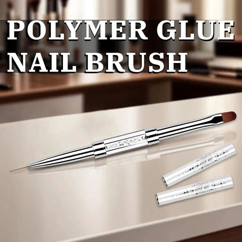 Dual Ended Hard Gel Nail Brush For Builder Gel And Polygel on table with rhinestone handle, showing fine liner and oval brush ends