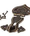 Five Piece Set Of Retro Antique Bronze Heart Shaped Box Hasp Lock Latches Featuring Tough As Nails Zinc Alloy Construction And Smooth Brass Plating To Keep Your Jewelry Boxes Solid And Fade Free Always, showing detailed latch with screws.