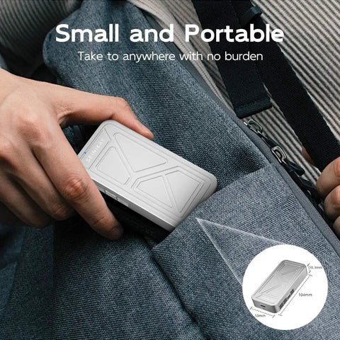 Heavy Duty M2 Nvme Enclosure With Badass Cooling Fan 40 Gbps Usb 4 Hard Drive Case in a hand, showcasing its portable design.
