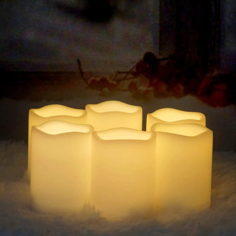 Waterproof Outdoor LED Flameless Candles With Remote And Timer, Battery Powered Pillar Lights In White Plastic, 3x4 Inches, 6 Pack