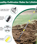 Heavy Duty Garden Hand Tiller Cultivator With Four Tines Adjustable Long Handle for weeding and soil loosening in gardens
