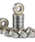 608 ZZ Skateboard Bearings Pack Of 20, Double Shielded Miniature Ball Bearings 8x22x7 For High RPM, Smooth Cruising, Carbon Steel Durability, Shields On Both Sides Keeps Lubricant In And Dirt Out. Pack of shielded 608ZZ bearings stacked