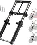 Mini Bike Front Fork Suspension Kit With Beefed Up Hydraulic Shocks for 80cc 105cc minis, shown with wrench set, black finish