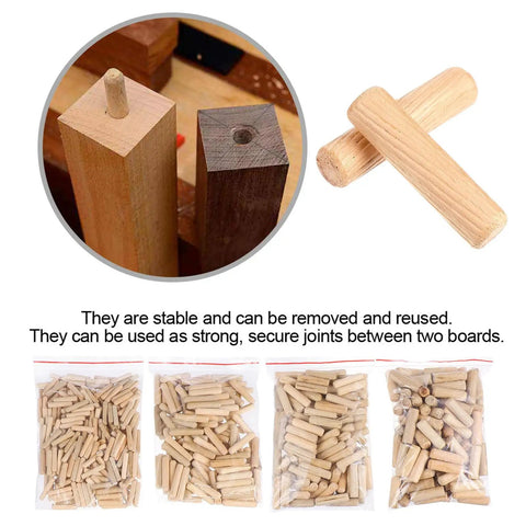 500 Pcs Wooden Dowel Pins Kit With Fluted Beveled Hardwood Round Wood Nails And Shaft Connectors, assorted in bags