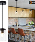 Industrial Mini Pendant Light Set With Bubble Seeded Glass Hanging Light Fixture For Kitchen Island Over Sink And Dining Room, Black Finish, 3-Pack Bundle above modern kitchen island.
