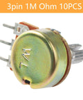 10Pcs Potentiometer 1M Ohm Variable Resistors 3 Pin 15mm Shaft Linear Potentiometers For Audio Volume Control, side view