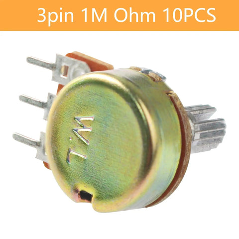 10Pcs Potentiometer 1M Ohm Variable Resistors 3 Pin 15mm Shaft Linear Potentiometers For Audio Volume Control, side view