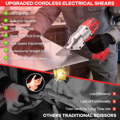 Milwaukee M18 18V Battery Cordless Metal Shear Cutter With 295 Feet Pounds Torque Power cutting sheet metal with dual speed adjustment.