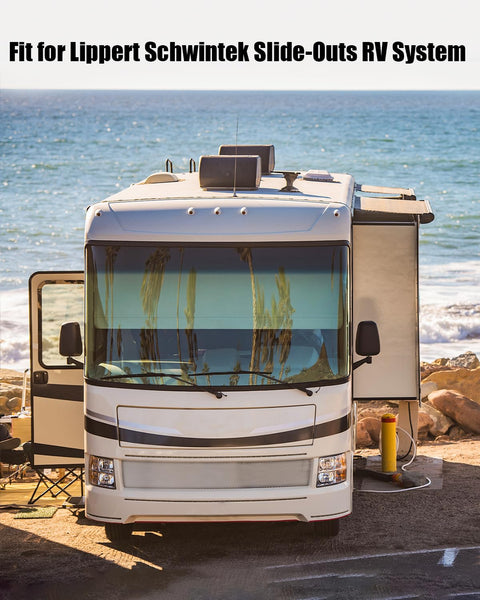 RV with Lippert Schwintek slide-out system by ocean, showcasing 16 Tooth Spur Gear Set 16 DP And 20 PA For Lippert Schwintek Slide Out