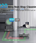 Robot Vacuum And Mop Combo With LiDAR Navigation, 75 Days Self-Emptying Base cleaning kitchen with dog nearby