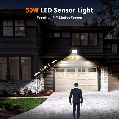 Top Shelf 50W Led Security Floodlight With Smart Motion Sensor And Pir Activation IP67 Waterproof sleek aluminum light illuminating driveway