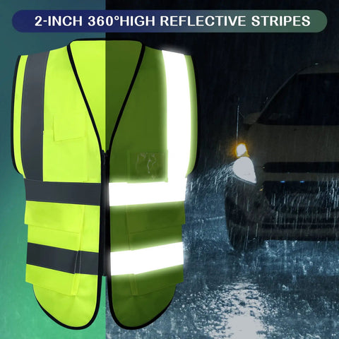 15 Pack Reflective Safety Vests With Pockets And Zipper For Work, High Visibility Vests For Men And Women, 360 Degree Reflective Strips