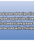 Packaging of Beefy Standard Duty Lever Grease Gun for 14 oz cartridge displayed with specifications.