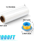 Rock Solid Heavy Duty Stretch Wrap Roll 15 X 1000 Ft Clear Industrial Grade Shrink Film For Pallet Wrap Shipping And Moving Secures Oversized Loads With Zero Sweat, showcasing dimensions and detail.