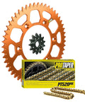 Front Sprocket And Orange Race Spec Rear Sprocket With PT520MX Gold Series Chain Kit For KTM Husqvarna GasGas 125 To 530 Models 1999 To 2025 120 Links Ready To Roll
