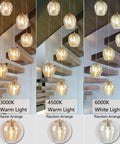 Dimmable Glass Globe Pendant Light Fixture With Champagne Finish, Modern LED Hanging Lamp, in spiral and random arrangements