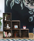 Wood Storage Bin Cube Crate With Handles Rustic Brown Decorative Box Stackable Shelf Basket Organizer for Closet and Bookcase