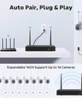 Wireless Home Security Camera System With 8 PTZ Outdoor Cameras And 16CH NVR, auto pair plug play setup visualization