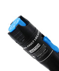 SinLoon visual fault locator for fiber optics, black handheld tester with blue tip caps, angled close-up view
