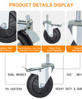 Stem Caster Wheels With Brakes, Swivel TPR Casters Set Of Four, Seven Sixteenths By One And Three Eighths Inch Stem