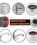 Standard Size Bathroom Faucet Aerators 3 Pack 2.2 Gpm Water Saving Restrictor Inserts showcasing aerators and faucets.