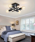 Bedroom with 2 Pack Industrial 4 Light Semi Flush Mount Ceiling Light Fixtures Black Modern Farmhouse Sputnik Style with E26 Base