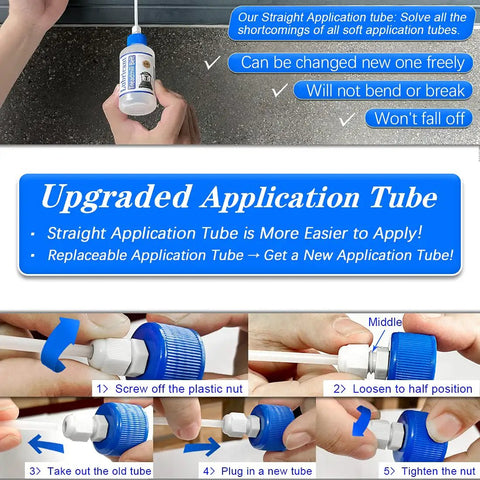 Silicone Treadmill Belt Lubricant Kit With 8.4 Oz Bottle, 2 Application Tubes, steps for changing nozzle, hands demonstrate usage