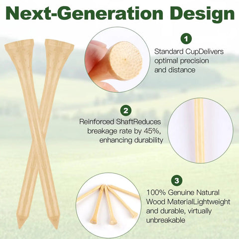 150 Count Wooden Golf Tees Two And Three Quarters Inch Biodegradable Bamboo Tees Natural Color Stable And Reliable